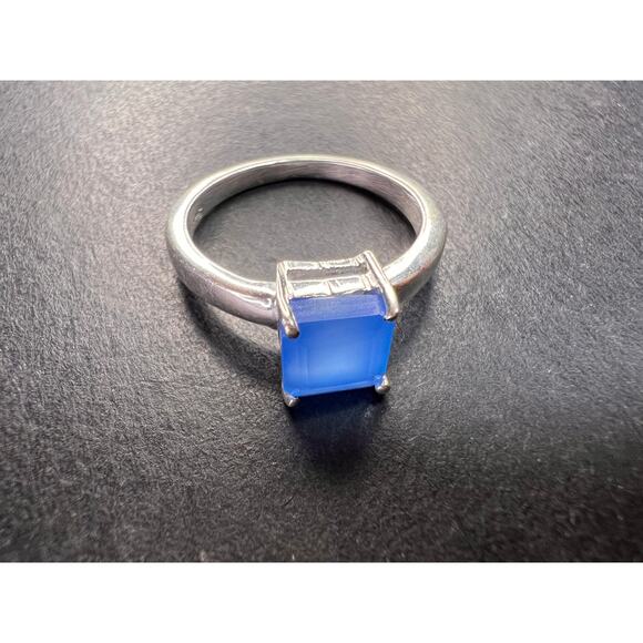 Square cut blue chalcedony sterling silver ring size 6 - Picture 7 of 16
